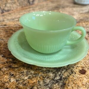 Fire King green Jadeite “Alice” teacup and saucer